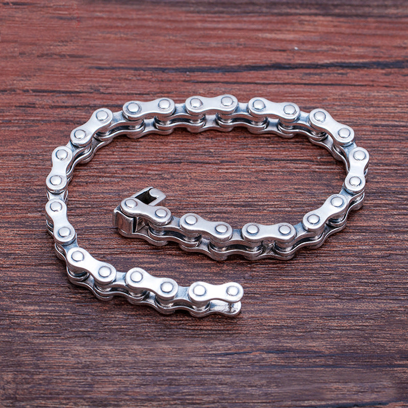 925 Silver Men's personality hip-hop simple motorcycle chain bracelet