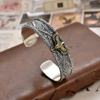 Eagle Retro Tang Grass Pattern Winged Open Bracelet