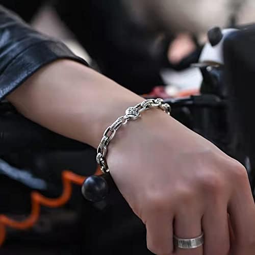 925 Silver Six Character Truth Vajra Pestle Link Chain Bracelet