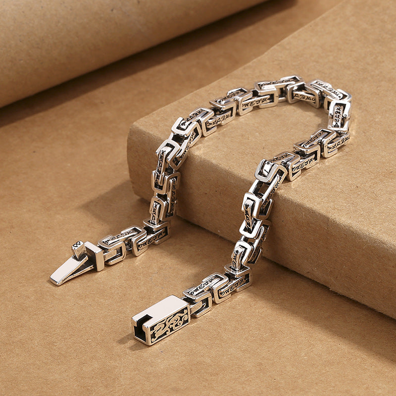 925 Silver Vintage Sanskrit Mantra Dragon Pattern Bracelet