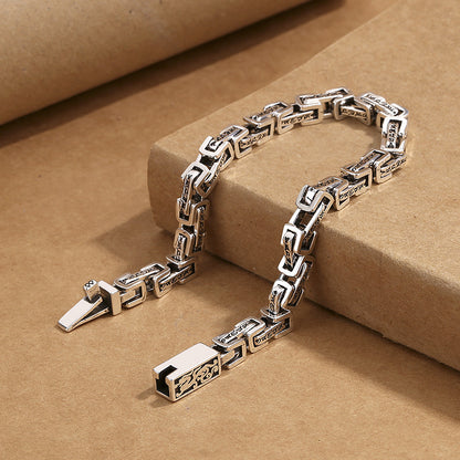 925 Silver Vintage Sanskrit Mantra Dragon Pattern Bracelet