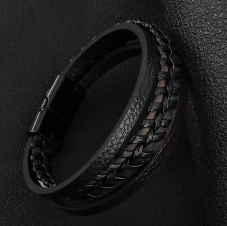 Magnet Leather Rope Hand Woven Bracelet