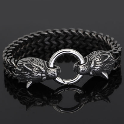Nordic Fenrir Majestic Wolf Head Chain Bracelet