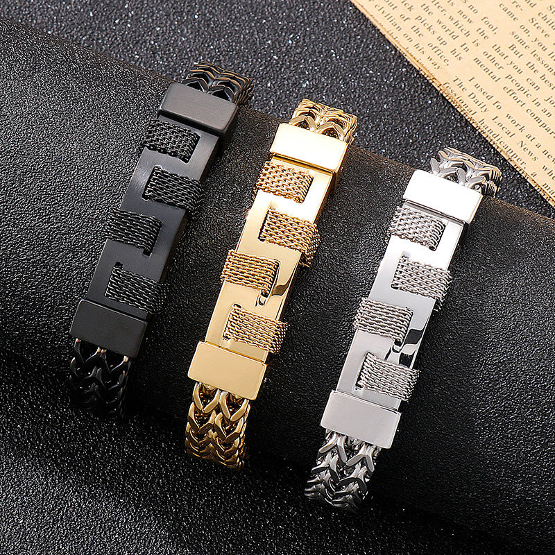 925 Silver Rock Hip Hop Fashion Woven Bracelet