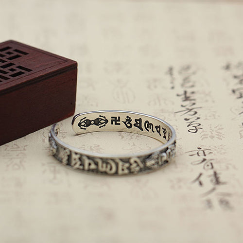925 Silver Vintage Six-Character Mantra Ethnic Style Bracelet