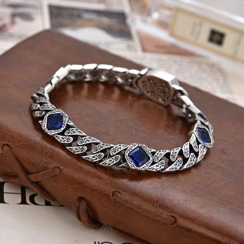 Blue square diamond lion bracelet
