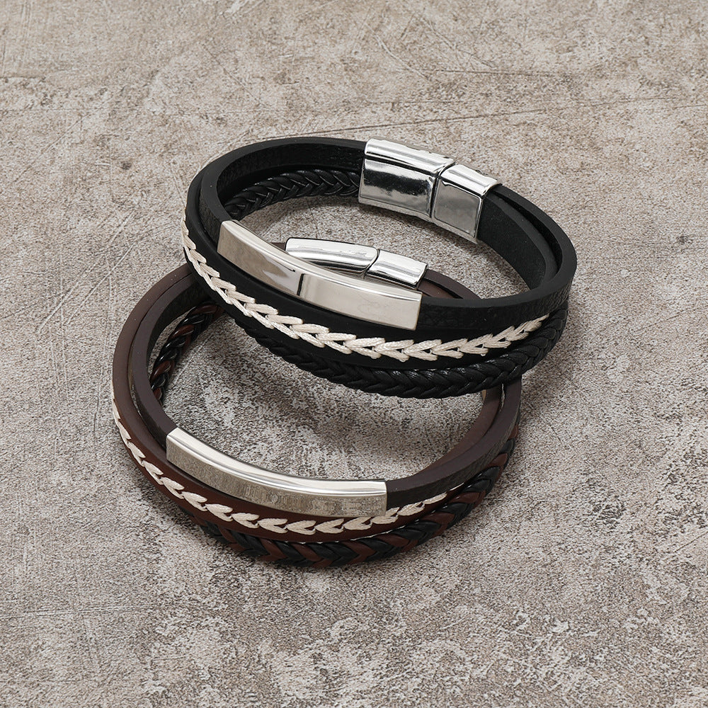 Men's Leather Cord Magnetic Buckle Simple Bracelet