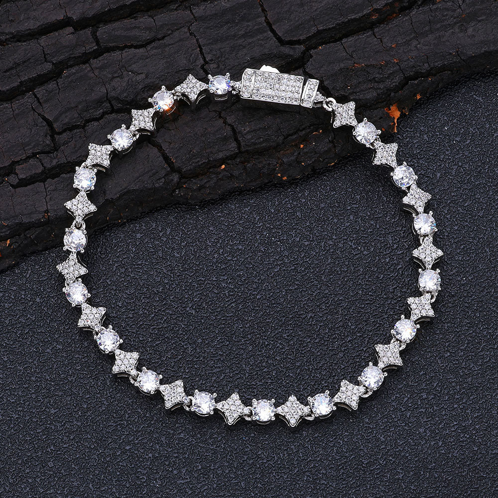 Hip Hop Cross Cross 6mm Star Zircon Tennis Chain Bracelet