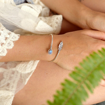 Moonlight Stone Feather Simple and Personalized Open Bracelet