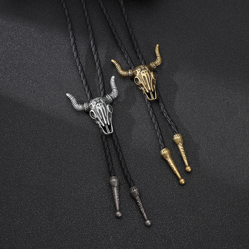 Long Leather Cow Head Necklace