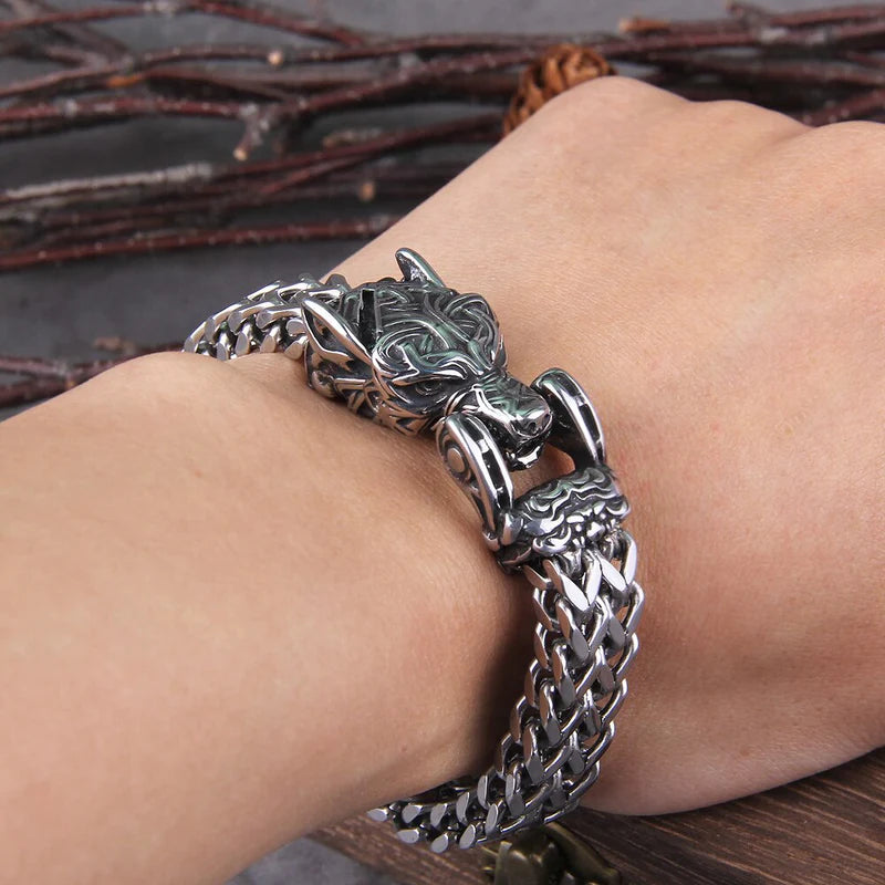 Punk Wolf With Raven Pattern Stainless Steel Bracelet