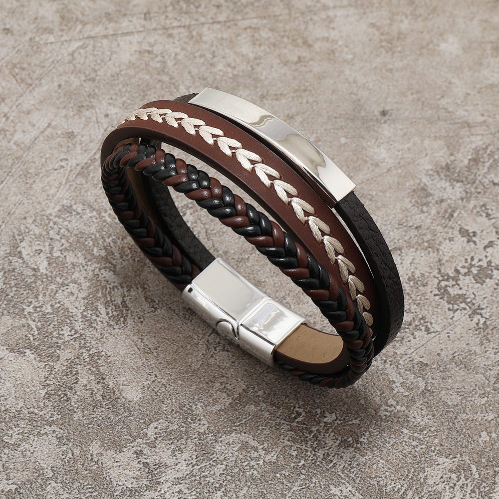 Men's Leather Cord Magnetic Buckle Simple Bracelet