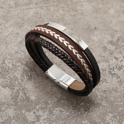 Men's Leather Cord Magnetic Buckle Simple Bracelet