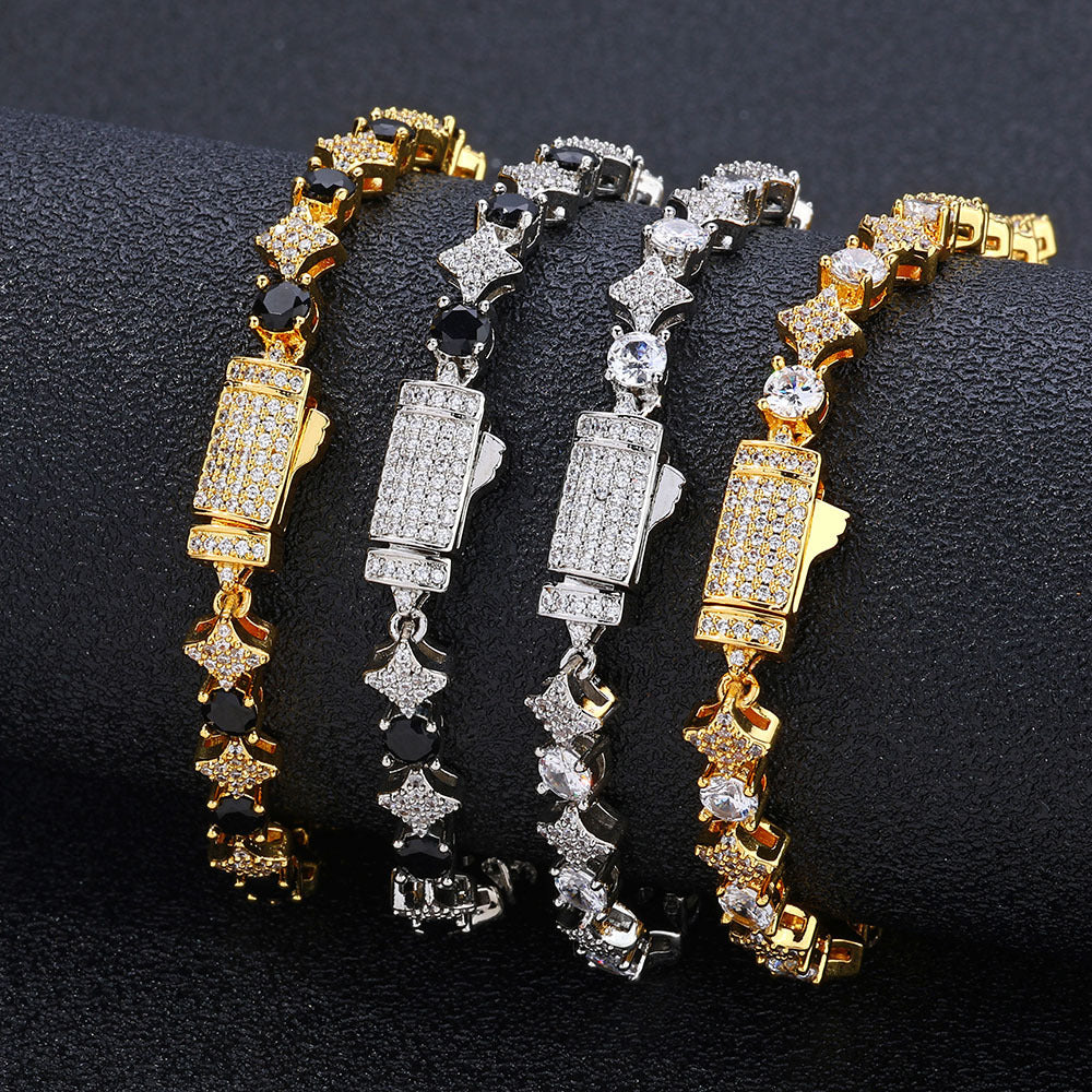 Hip Hop Cross Cross 6mm Star Zircon Tennis Chain Bracelet