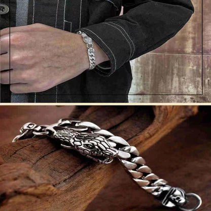 925 Silver Snake Head Buckle Bare Body Men's Bracelet