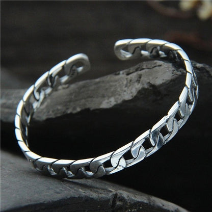 925 Silver Retro Fashion Trendy Whip Chain Open adjustable bracelet