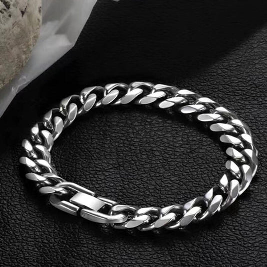Trendy Polished Punk Titanium Steel Buckle Chain Men's Bracelet