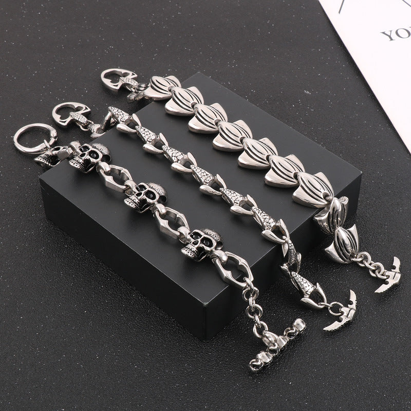925 Silver Fishtail Boat Punk Style Vintage Snake Head Bracelet