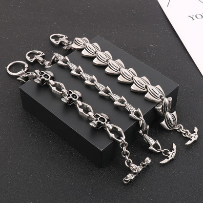 925 Silver Fishtail Boat Punk Style Vintage Snake Head Bracelet