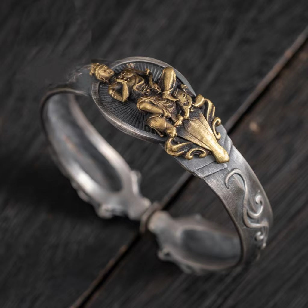 S925 Handmade Ethnic Style Retro Silver Jewelry 12 Zodiac Buddha Bracelet