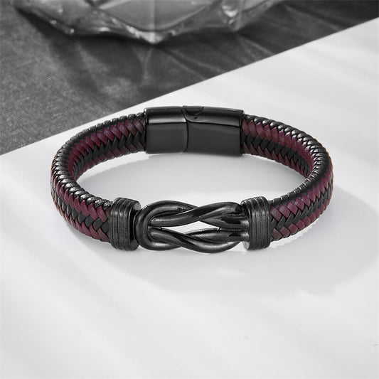 Simple Titanium Steel Black Brown Leather Braided Vintage Men'S Leather Bracelet