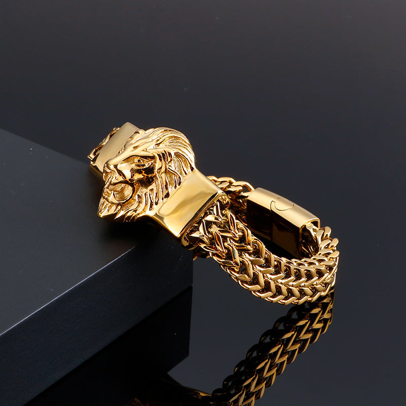 925 Silver Vintage Lion Head Titanium Bracelet