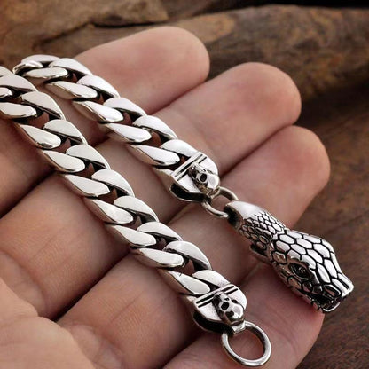 925 Silver Snake Head Buckle Bare Body Men's Bracelet