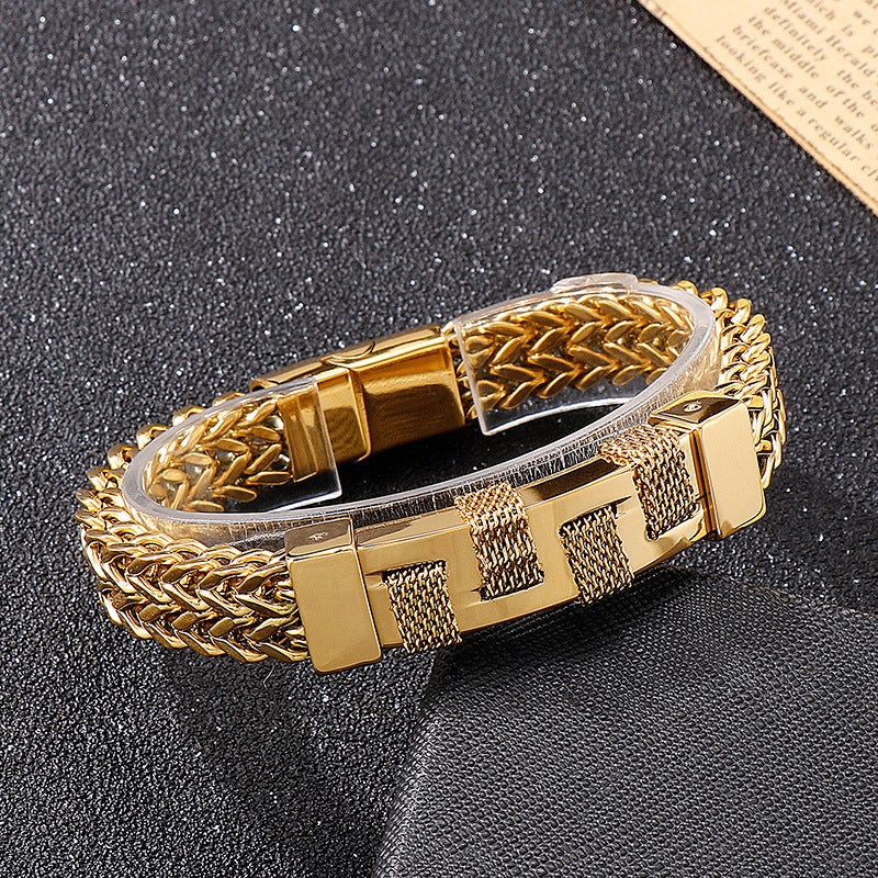 925 Silver Rock Hip Hop Fashion Woven Bracelet