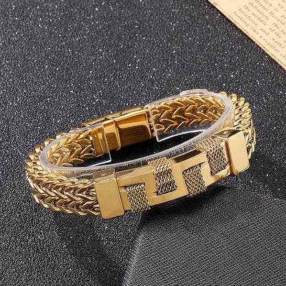 925 Silver Rock Hip Hop Fashion Woven Bracelet