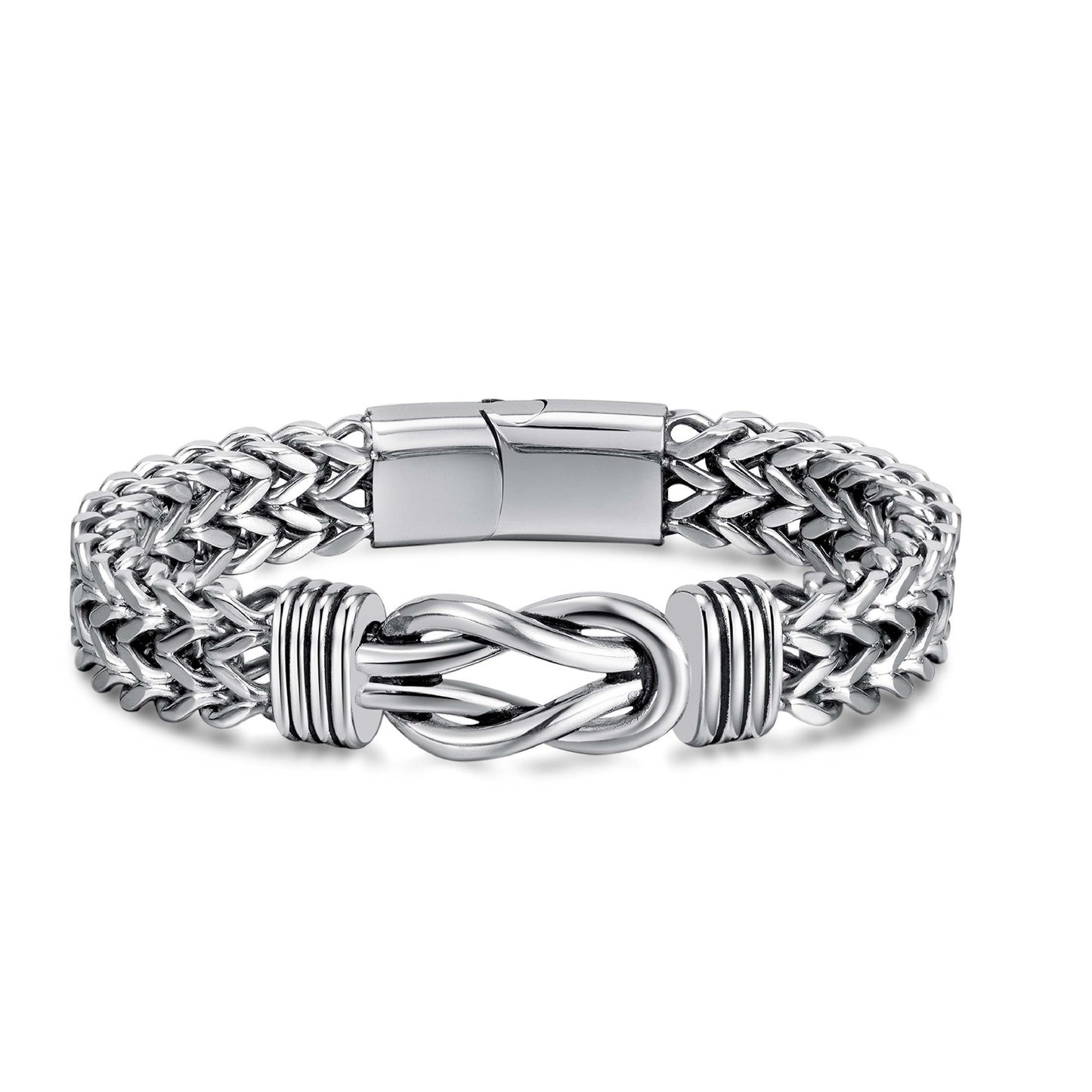 925 Silver Retro Hip Hop Double Chain Magnetic Buckle Bracelet