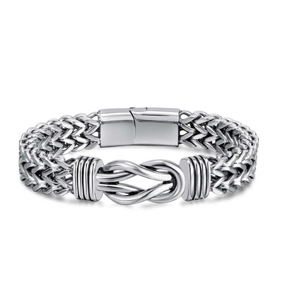 925 Silver Retro Hip Hop Double Chain Magnetic Buckle Bracelet