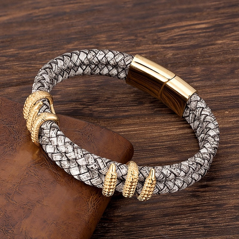 S925 Vintage Serpent‘s Embrace Leather Bracelet